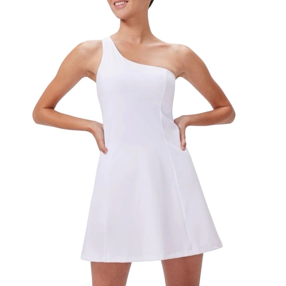 NWOT Outdoor Voices White One Shoulder Exercise Dress with padding size L